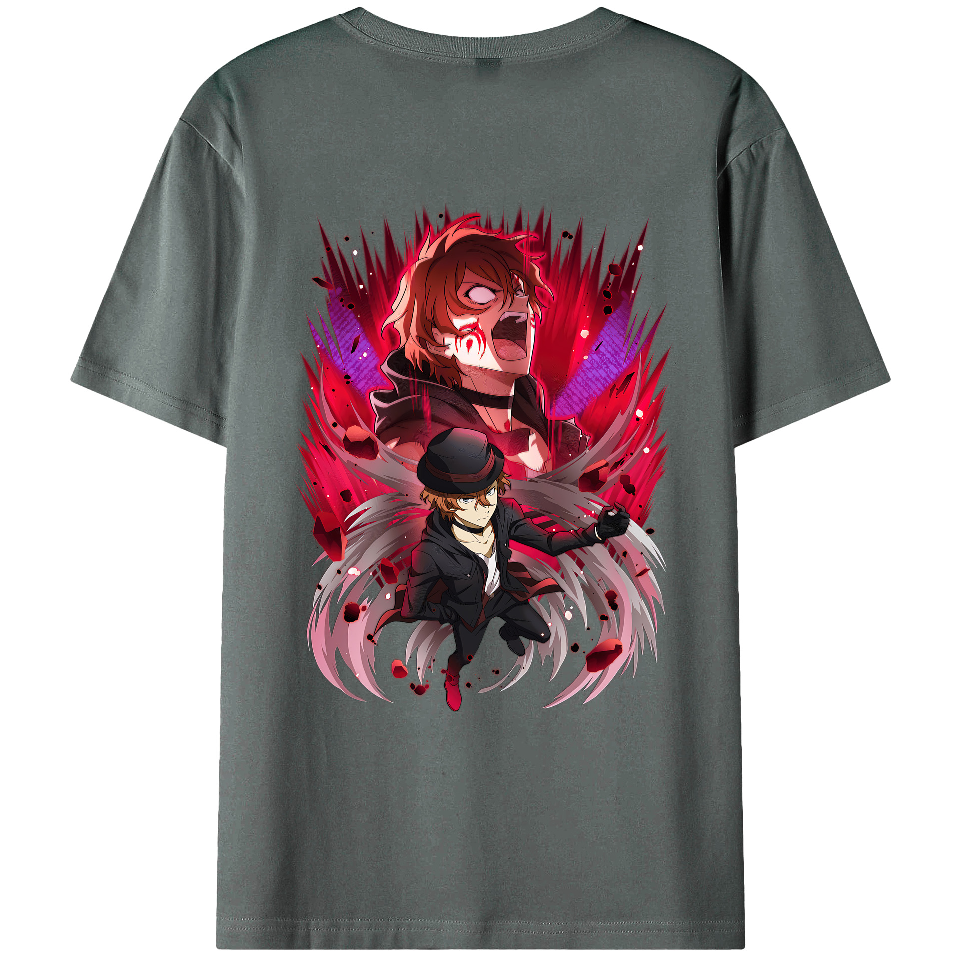 （画像用） 文豪ストレイドッグス Bungo Stray Dogs 綿100％ メンズ半袖Tシャツ（バックプリント） 通気性